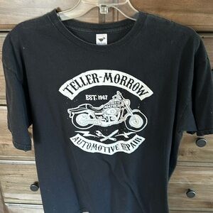 Black T shirt. Teller Morrow auto repair from the Sons of Anarchy TV series